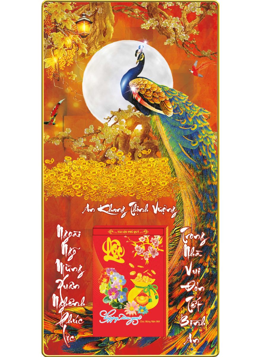 Lịch Gỗ Treo Tường Laminate Tráng Gương 2026 (40 x 80 cm) Bọc Viền Cao Cấp – Chim Công (NS03)