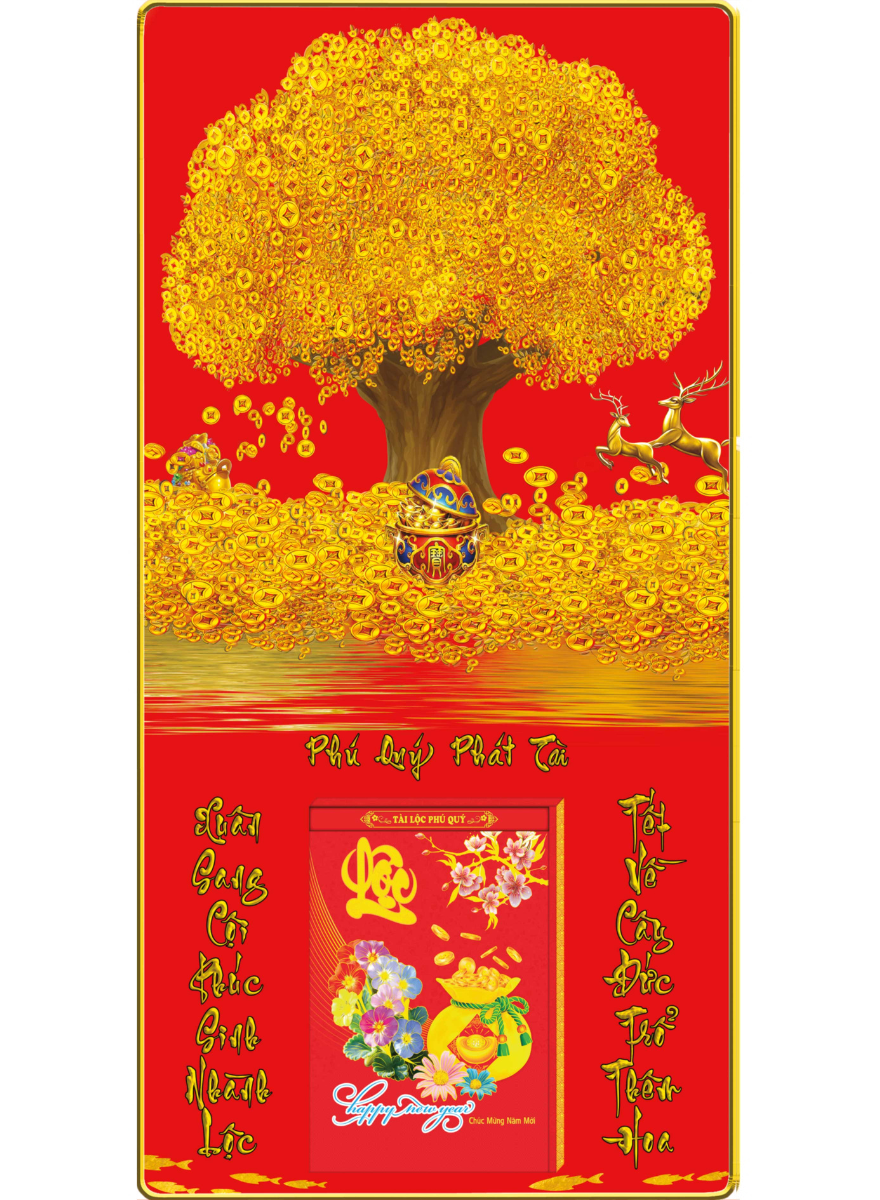 Lịch Gỗ Treo Tường Laminate Tráng Gương 2026 (40 x 80 cm) Bọc Viền Cao Cấp – Kim Tiền (NS06)