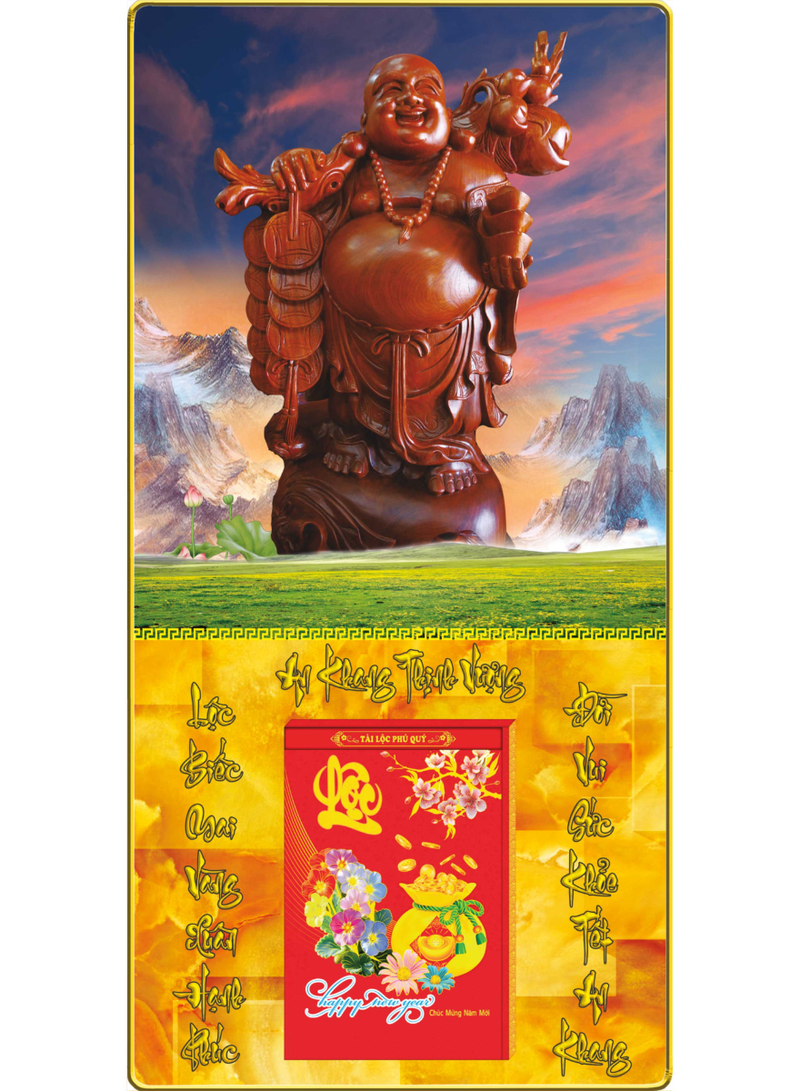Lịch Gỗ Treo Tường Laminate Tráng Gương 2026 (40 x 80 cm) Bọc Viền Cao Cấp – Phật Di Lặc (NS05)