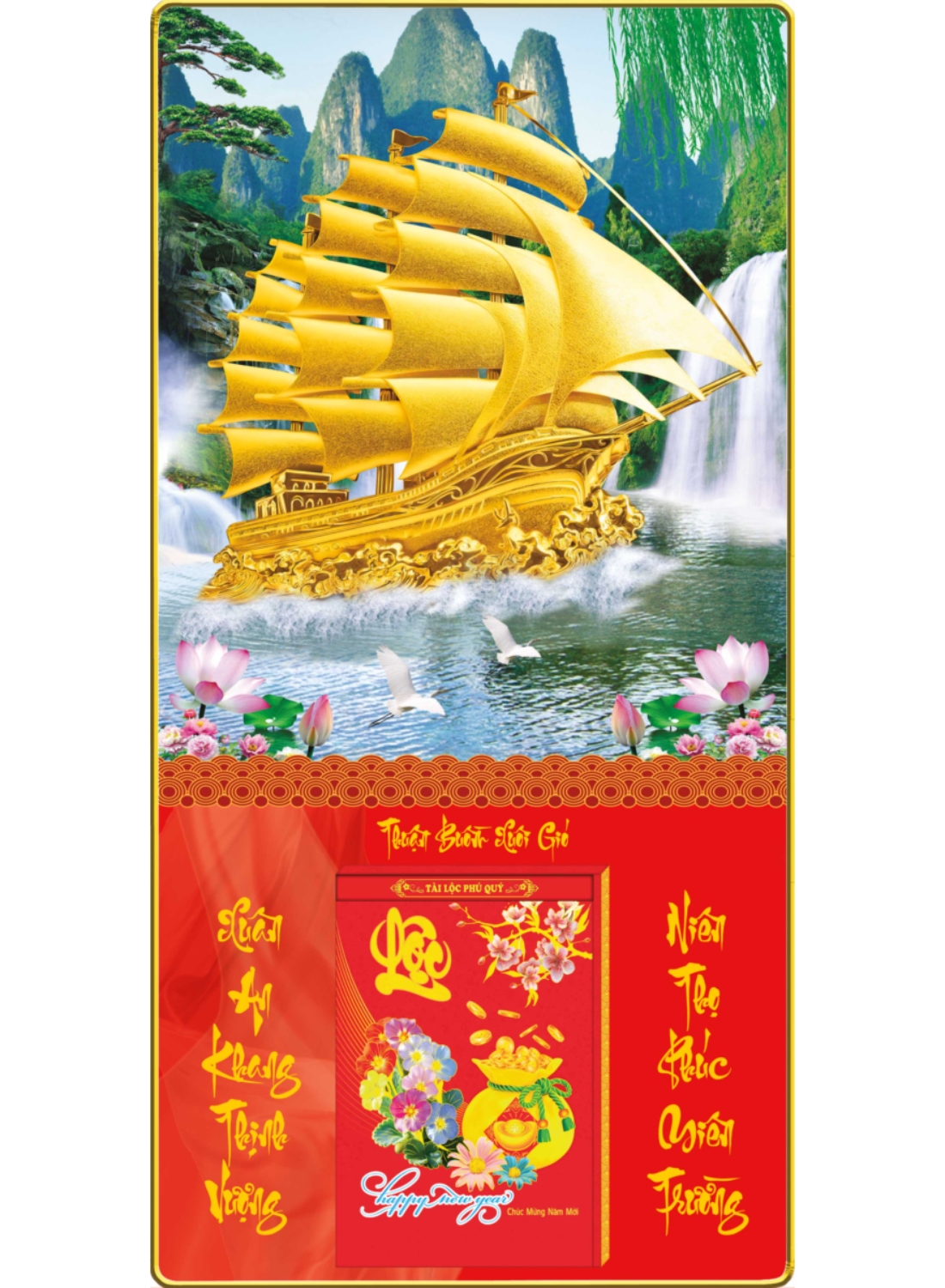 Lịch Gỗ Treo Tường Laminate Tráng Gương 2026 (40 x 80 cm) Bọc Viền Cao Cấp – Thuận Buồm Xuôi Gió (NS13)