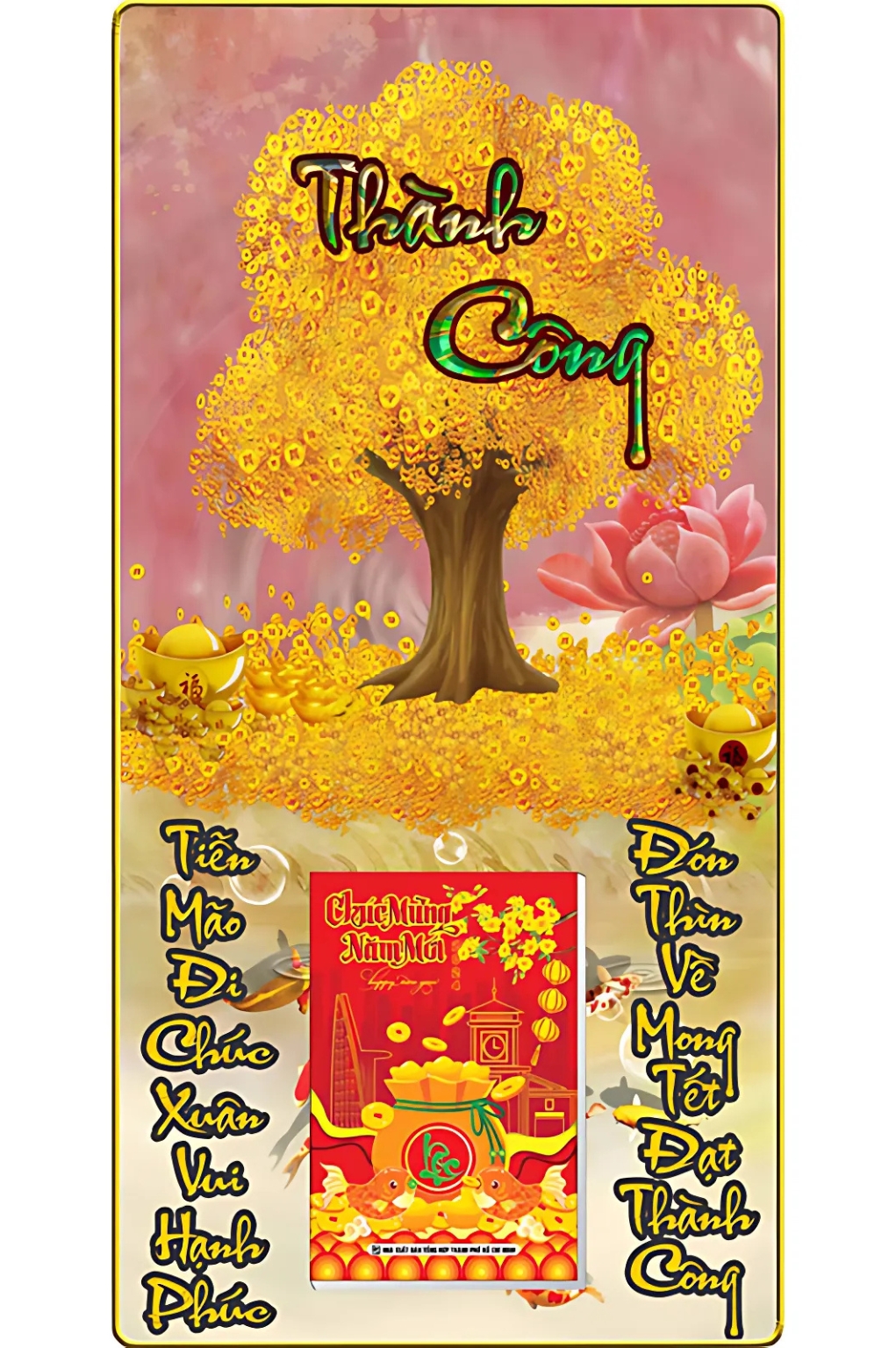 Lịch Gỗ Treo Tường Laminate Tráng Gương 2026 (39 x 79 cm) Bọc Viền Cao Cấp – Cây Tài Lộc Thành Công (NS17)