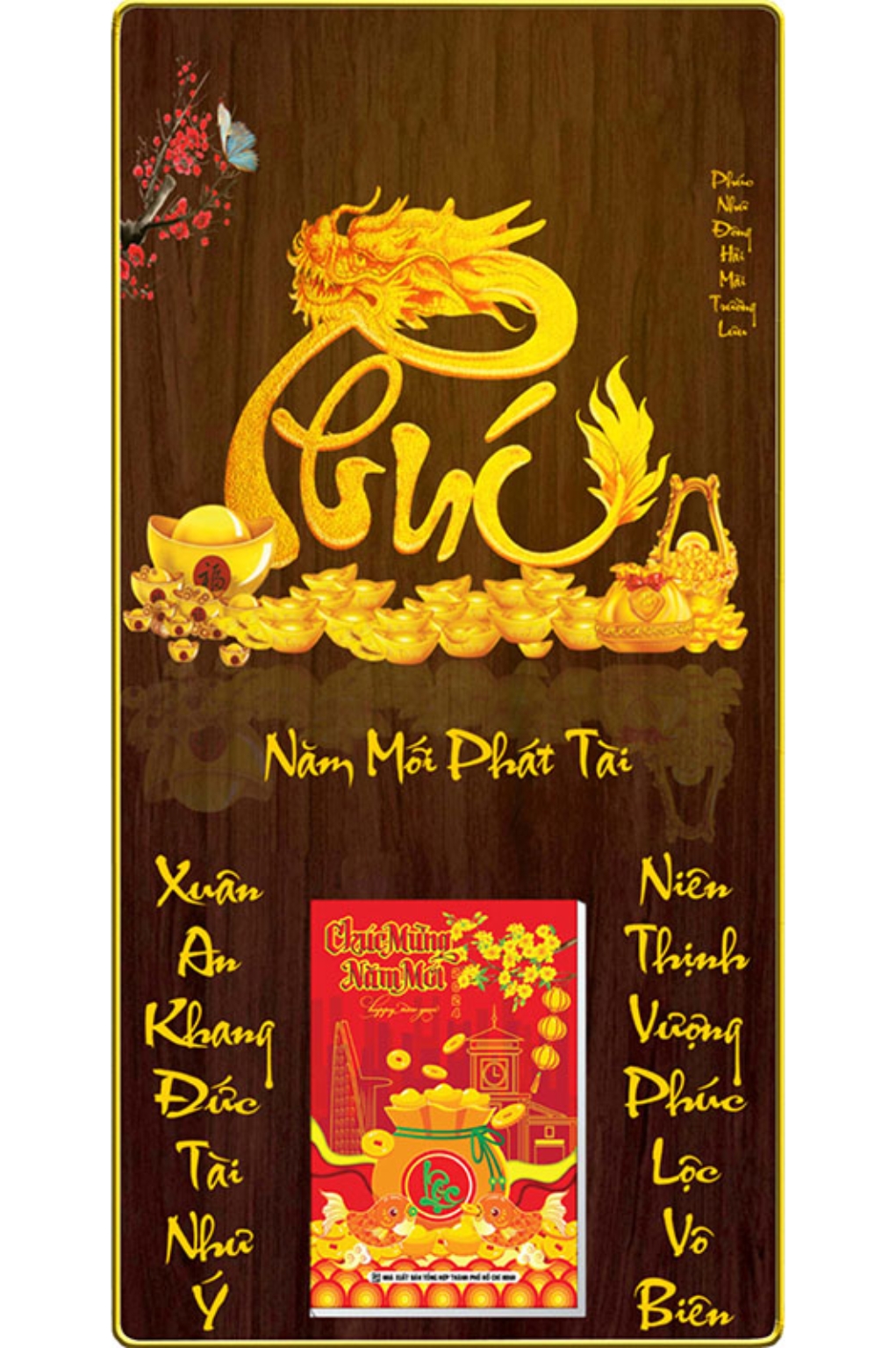 Lịch Gỗ Treo Tường Laminate Tráng Gương 2026 (39 x 79 cm) Bọc Viền Cao Cấp – Năm Mới Phát Tài (NS24)
