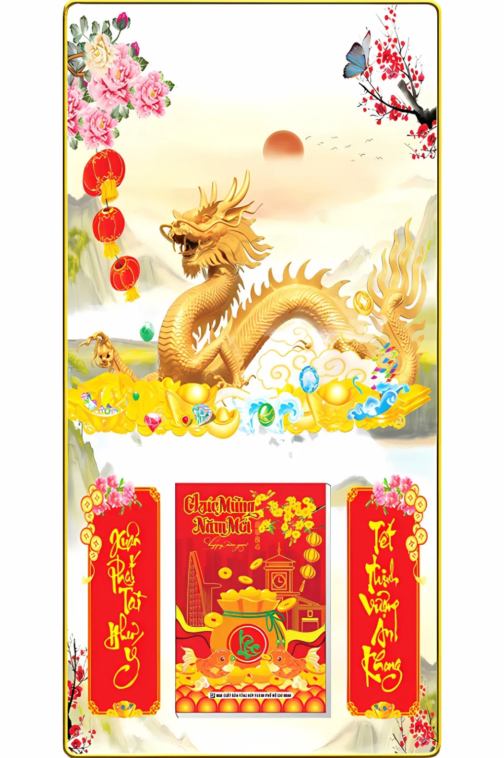 Lịch Gỗ Treo Tường Laminate Tráng Gương 2026 (39 x 79 cm) Bọc Viền Cao Cấp – Rồng Vàng (NS23)