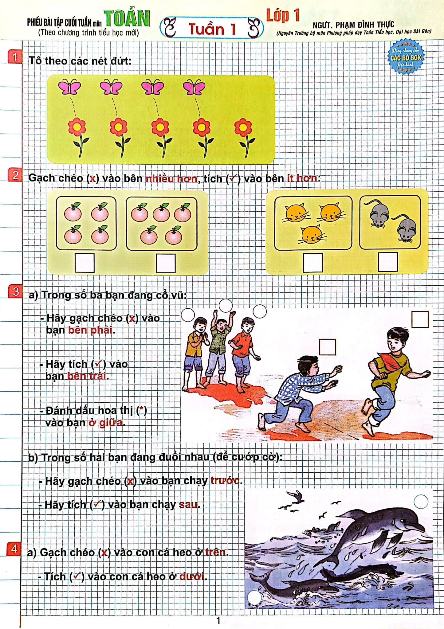 Phiếu Bài Tập Cuối Tuần Môn Toán Lớp 1 (Theo Chương Trình Tiểu Học Mới)