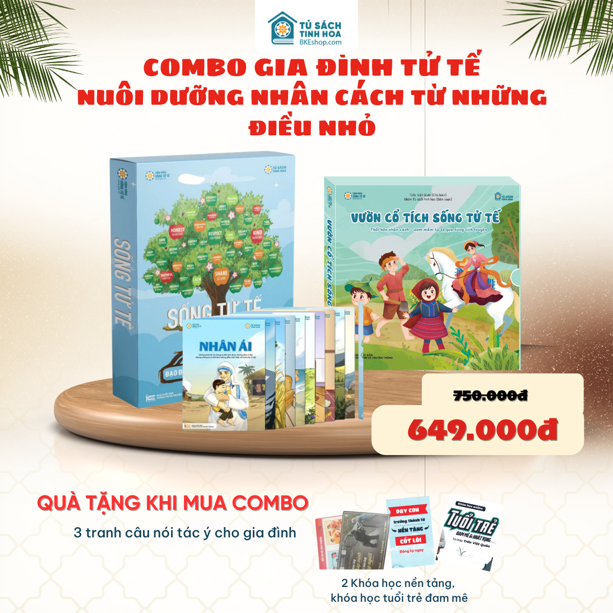 Combo Sống tử tế+ Bộ truyện tranh Vườn cổ tích tử tế Tặng 3 tranh câu nói tác ý