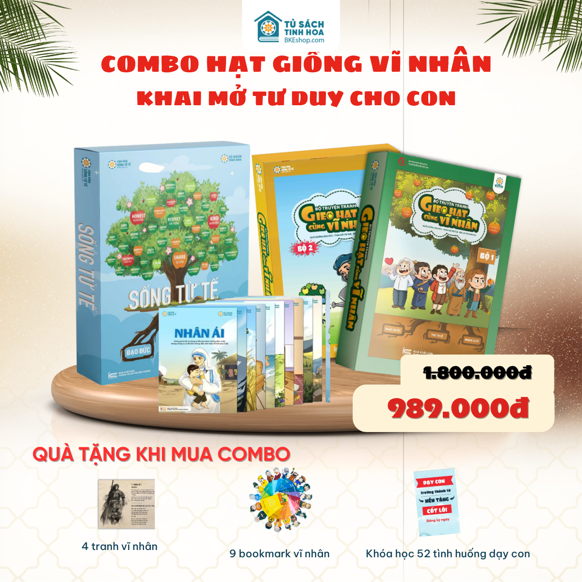 Combo Bộ Sống tử tế +Gieo hạt vĩ nhân Bộ 1+Bộ 2 Tặng Bookmark vĩ nhân+4 tranh vĩ nhân