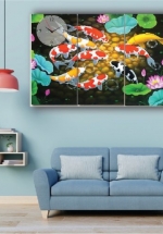 Tranh Đồng Hồ Cửu Ngư Quần Hội 2 (3 Tấm 40x25x3cm)