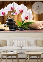 Tranh Đồng Hồ Hoa Lan Trắng Size 3 Tấm (3 Tấm 40x25x3cm)