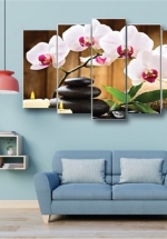 Tranh Đồng Hồ Hoa Lan Trắng Size 5 Tấm