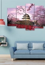 Tranh Đồng Hồ Thành Phố Hoa Anh Đào Cách Điệu