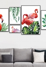 Tranh Treo Tường 3D Hạc Hồng Và Lá Xanh