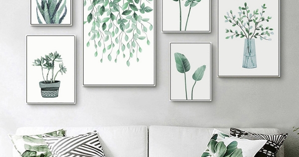 Tranh Treo Tường Bộ 6 Tấm Lá Xanh Mẫu 02