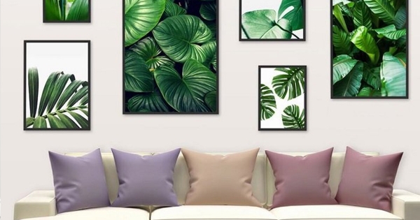 Tranh Treo Tường Bộ 6 Tấm Lá Xanh Nhiệt Đới