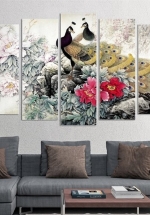 Tranh Treo Tường Chim Công Và Hoa Mẫu Đơn Cách Điệu