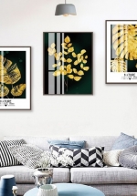 Tranh Treo Tường Lá Dát Vàng Sang Trọng 2 (3 Tấm 37x25x3 cm)