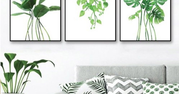 Tranh Treo Tường Bộ 3 Lá Xanh Nhiệt Đới 2