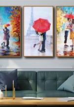 Tranh Treo Tường Nụ Hôn Dưới Mưa (3 Tấm 37x25x3 cm)